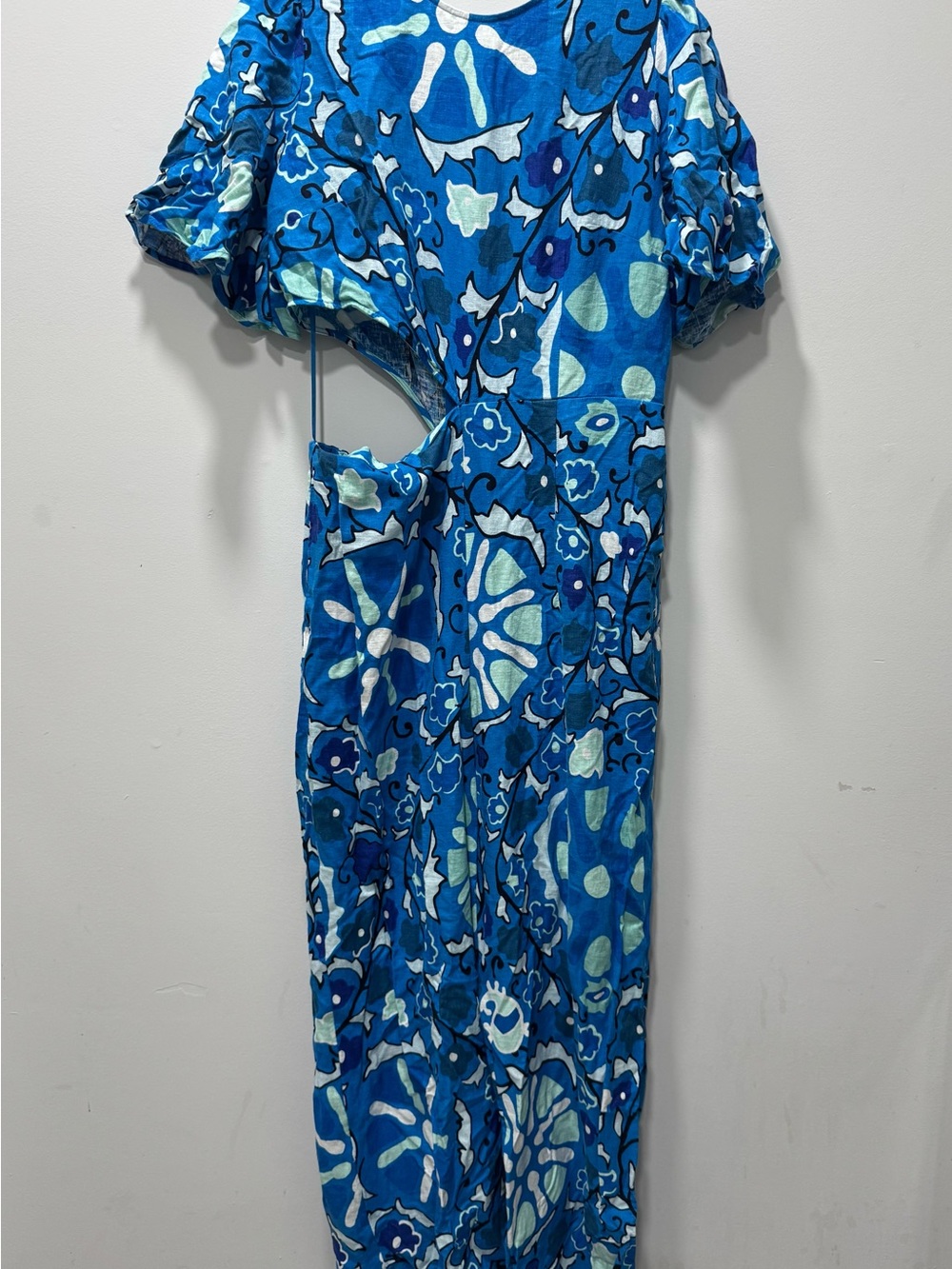 RHODE Blue Floral Cutout Jumpsuit with Light Green Accents